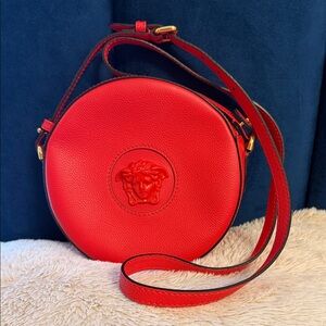 Versace Vibrant Red Circular Crossbody Bag